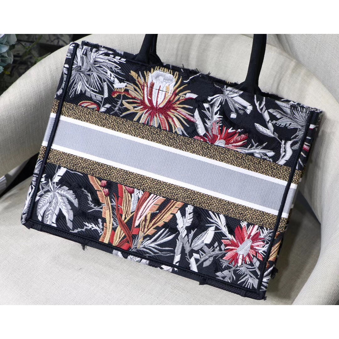 3D model Dior Bag Small Book Tote Black Flowers Camouflage VR / AR